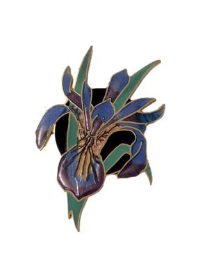 VINTAGE WILLIAM SPEAR 715 GOLD PURPLE &GREEN HANDMADE IRIS ORCHARD FLOWER BROOCH